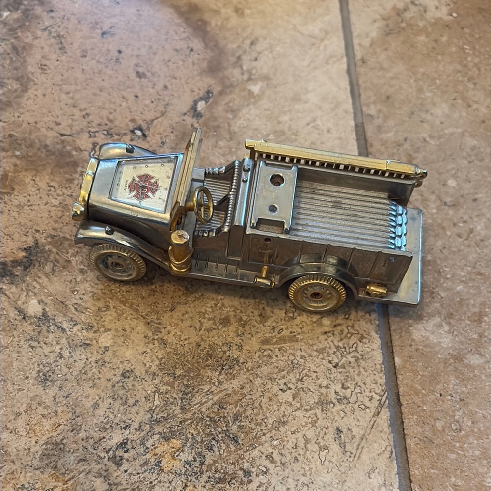 Vintage Silver and Gold Fire Truck Model with Quartz Clock